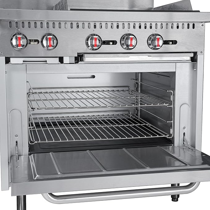KoolMore KM-CRG36-LP 36 in. 2 Burner Commercial Liquid Propane Range with 24 in. Griddle, Solid Black