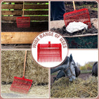 Lasnten Manure Fork Replacement Head, 18 Tines Pitchfork Head with Screws and Nuts, Horse Manure Rake for Picking up Grass and Hay(Red,2 Pcs)