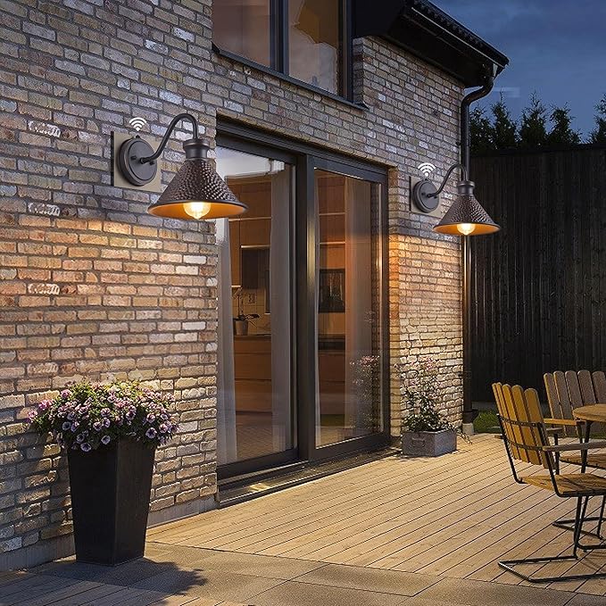 2 Pack Dusk to Dawn Outdoor Wall Light Fixtures Photocell Sensor, Exterior Sconce Light with Cast Hammered Aluminum Shade, Outside Wall Mount Lamp for House Patio Garage Entryway Doorway