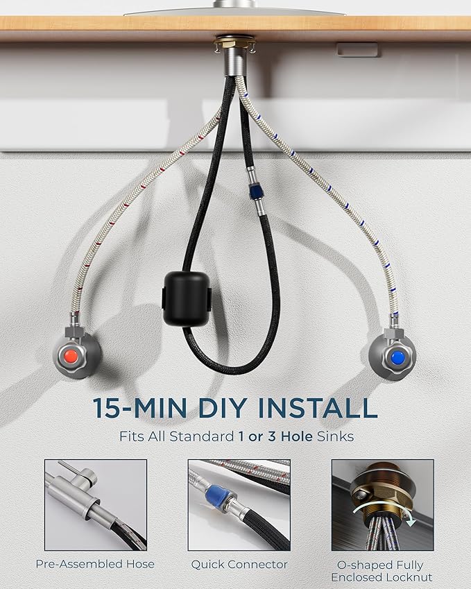 Kitchen Faucet with Pull Down Sprayer, Brushed Nickel High Arc Stainless Steel Classic Sink Faucet, Single Handle with Deck Plate for 1 or 3 Hole Sinks for RV Bar Laundry Farmhouse