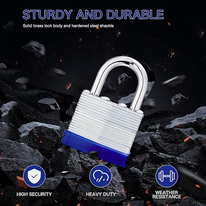 Lock Outdoor Padlocks, Laminated keyed Padlock, 1-9/16 in Wide Body, Padlock Set with Keys (1Pack)
