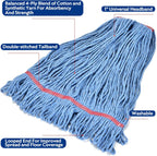 Matthew Cleaning 20oz Heavy Duty Mop Head Commercial Replacement for General and Floor Cleaning , Wet Industrial Blue Cotton Looped End String Head Refill (Case of 12) Blue