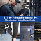 WORKPRO 2-Piece Adjustable Wrench Set, 6-Inch & 10-Inch Wide Jaw Black Oxide Wrench, Cr-V Steel, Metric & SAE Scales, Max Jaw Opening 15/16" & 1-5/16", for Home Repairs, Plumbing, Garage Work