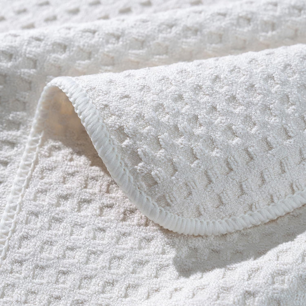 POLYTE Ultra Premium Microfiber Kitchen Dish Hand Towel Waffle Weave, 8 Pack (16x28 in, Off White)