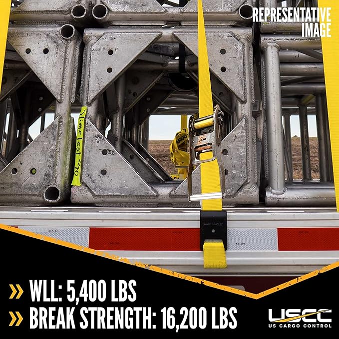 US Cargo Control Heavy Duty Yellow Fixed End with Ratchet and Flat Hook 4 Inch x 11 Inch (200-Pack), Fixed End Only, 5,400 LBS Working Load Limit