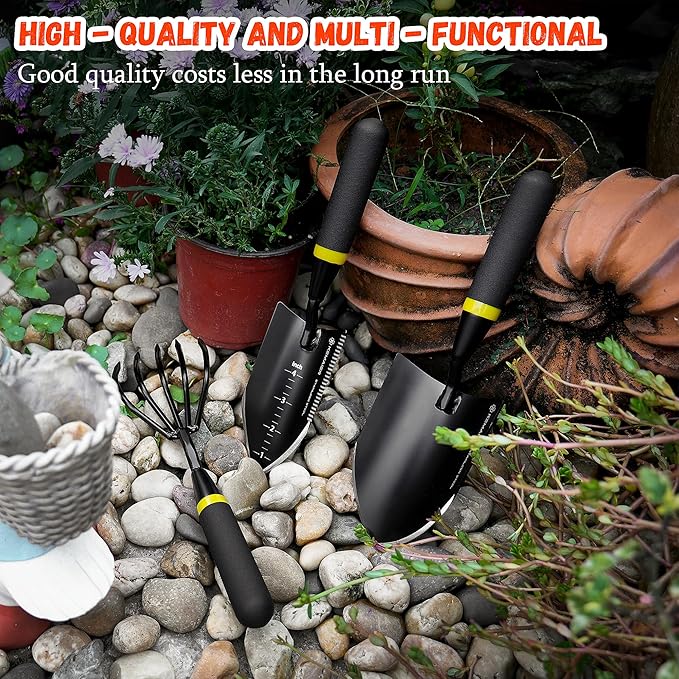Heavy Duty Stainless Steel Garden Tool Set - Thoughtfully Crafted for Outdoor Patio Use, Perfect for Both Men and Women. Includes Gardening Trowel, Transplanting Shovel, and Hand Cultivators