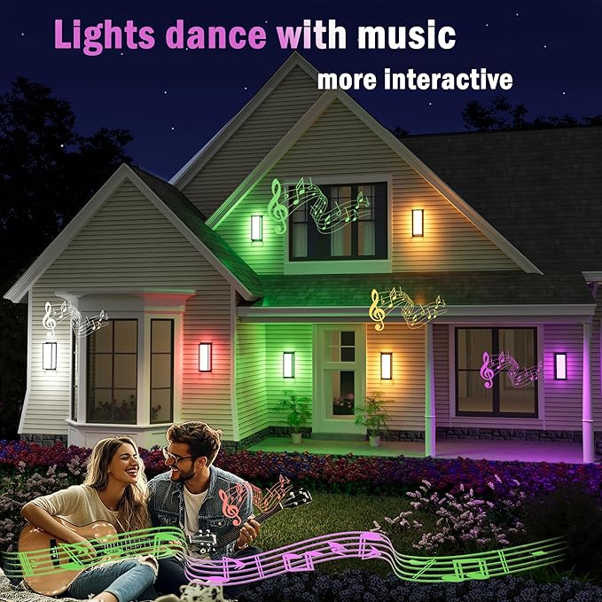 LED RGBCW Outdoor Wall Light Fixtures, 2 Pack Modern Wall Sconces, Color Changing Smart Exterior Lights, IP65 Waterproof Outdoor Porch Lights for House Front Door Garage