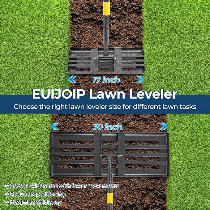 Professional Lawn Leveling Rake 30x10in - Heavy Duty Leveling Tool with 72in Adjustable Stainless Steel Handle | Golf Field Sand Spreader, Football Pitch Grass Leveler | Rustproof Turf Grading Rake