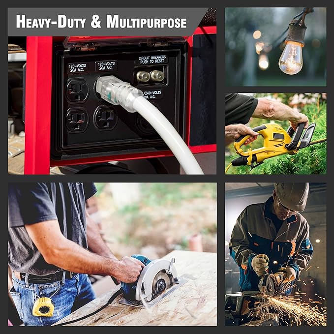 25 ft - 12 Gauge Heavy Duty Extension Cord - 3 Outlet Lighted SJTW - Indoor/Outdoor Extension_Cord by Watt's Wire - 25' 12-Gauge Grounded 15 Amp ExtensionCord