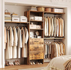 8FT Closet System, 96'' Closet Organizer System with 3 Hanging Rods, Wall Mount Bedroom Wardrobe with 3 Drawers Walk-in Closet, Adjustable Cloth Garment Rack from 5 to 8FT (Cut to Fit), Rustic Brown