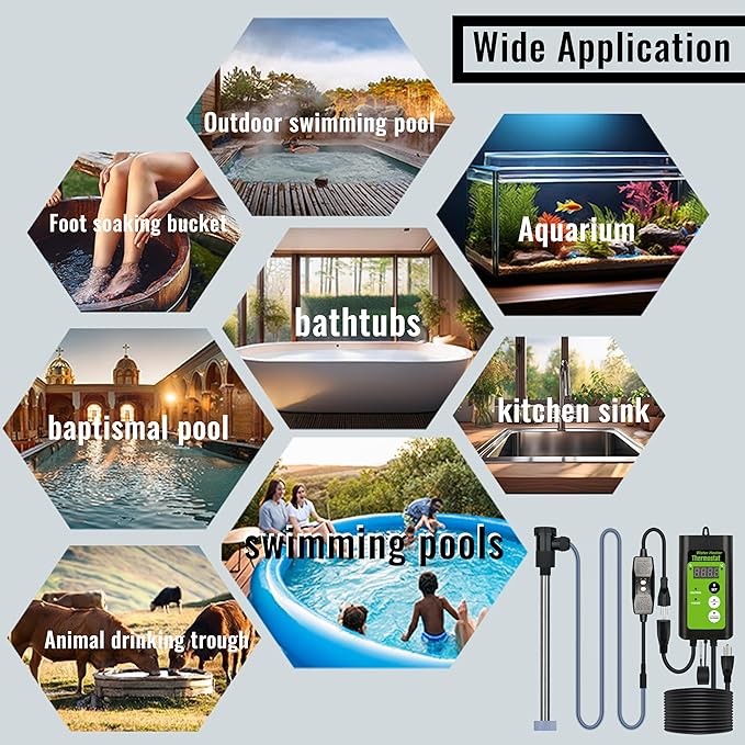 1500W Submersible Hot Tub & Pool Portable Electric immersion Water Heater with temperature control and GFCI for Swimming Pools, Bathtubs, Baptistry, above ground pool & inflatable pool