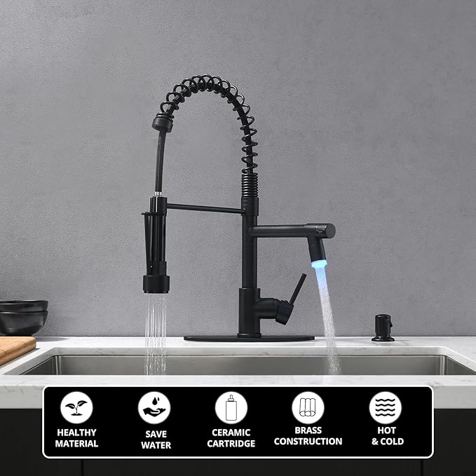 AIMADI Matte Black Kitchen Faucet with Soap Dispenser Include 10 Inch Hole Cover Deck Plate