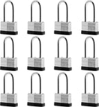 12-Pack Keyed Alike Laminated Steel Padlocks, 1-3/4" Wide, Heavy Duty Long Pad Lock Set with Same Keys