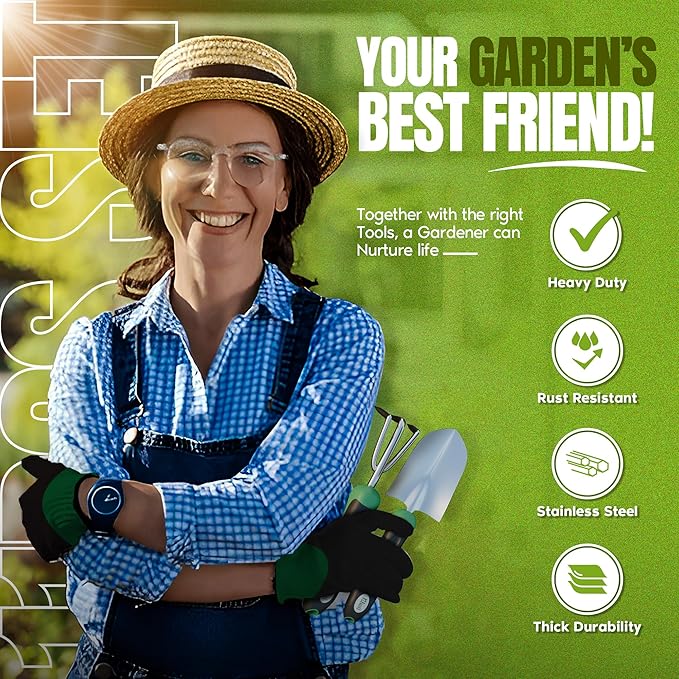 KHETI 𝗡𝗲𝘄𝗲𝘀𝘁 11-Piece Heavy Duty Stainless Steel Garden Tool Set – Includes Spade, Shovel & More, Perfect for Digging & Plant Care, Ideal Gift for Women & Mothers