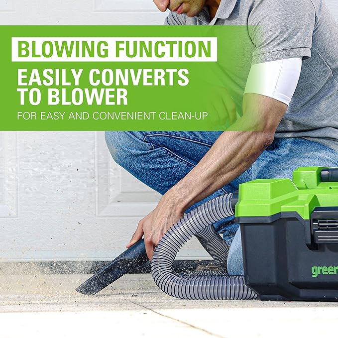 Greenworks 24V Brushless 3 Gallon Cordless Wet/Dry Shop Vacuum with with Hose, Crevice Tool, Floor Nozzle, 4.0Ah Battery and Charger Included