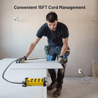 Heavy Duty Power Strip 8 Outlets - Surge Protector 2700J with 15FT Long Extension Cord, Industrial Metal Powerstrip 15Amp, Wall Mount Plug for Garage Workshop Outdoor Home Office, Wide Spaced (15ft)