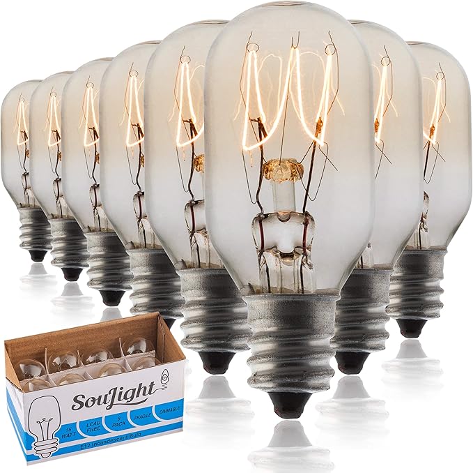 Salt Lamp Bulb -15 Watt Replacement Bulbs for Himalayan Salt Lamp & Baskets, Scentsy Plug-in & Wax Warmers, Night Lights. T20 E12 Socket with Candelabra Base, Clear, 8 Pack