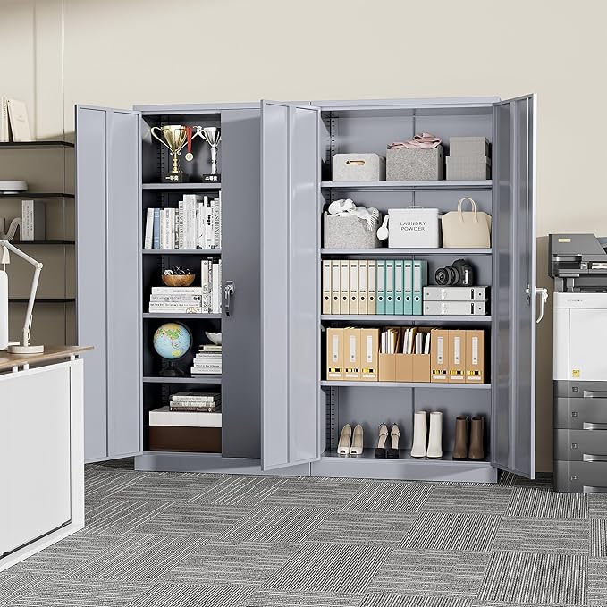 Greenvelly Metal Storage Cabinet with Locking Doors, 72" Dark Grey Lockable Storage Cabinet with Adjustable Shelves, Steel Tool Cabinets for Home Office, Garage (36" x 18")