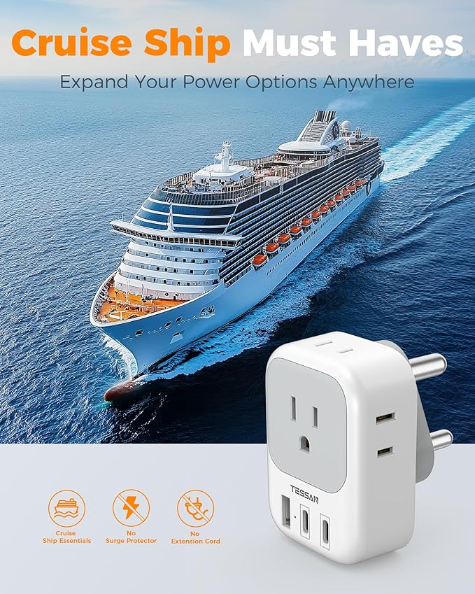 TESSAN South Africa Plug Adapter, Type M Adapter for South Africa with 4 Outlets 3 USB (2 USB-C), Type M Adaptor for US to Namibia Botswana India Nepal Mozambique Sri Lanka