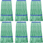 6 Pack Heavy Loop End Cotton String Mop Head Heavy Duty Mop Head Commercial Refills Mop Head Replacement for Home Industrial Commercial Floor Cleaning(Green, Blue)