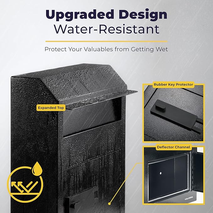 Volcora Key Drop Box with Lock, Drop Slot Depository Safe Box Digital Keypad, Outdoor Waterproof Money Drop Safe for Business, Cash Drop Box, Wall Mount Mailbox, Electronic Programmable Lock, Black