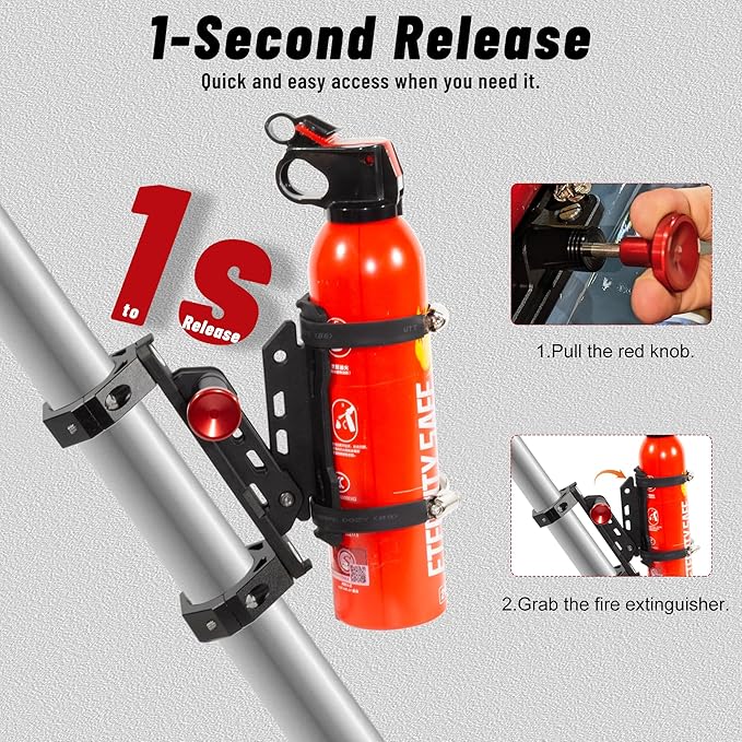 UTV Fire Extinguisher with Mount Kit- Quick Release Roll Bar Fire Extinguisher Bracket Holder for Any Vehicle with 1.75"-2" Roll Bar, Compatible with Polaris RZR/Can Am X3/Jeep Wrangler