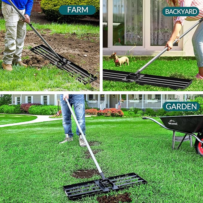 Walensee Lawn Leveling Rake, 7FT 45"x10" Levelawn Tool, Heavy Duty Effort Saving Lawn Level Tool, Steel Handle Lawn Leveler for Yard Garden Golf Course, Ease Level Soil Sand Dirt Surfaces