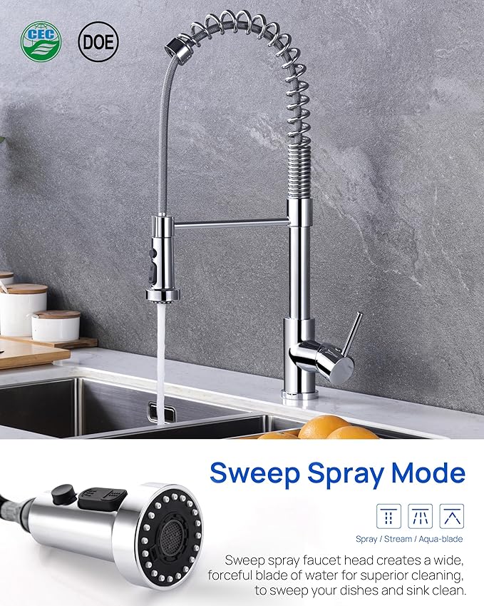 J-HVA Pull Down Kitchen Faucet Sprayer Head Replacement Part with 15 Connectors, 3 Function Pull Out Sink Sprayer Replacement Nozzle, Kitchen Faucet Head Hose Spray Tap Spout, Chrome