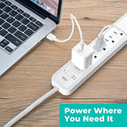 KMC 6-Outlet Surge Protector Power Strip, 1 USB-A & 1 USB-C Port, 840J Power Surge Protectors, 6ft Extension Cord, Flat Plug, White Power Strip Surge Protector, ETL/UL Certified Power Strips, White