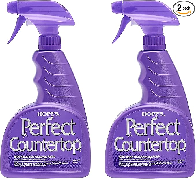 HOPE'S Perfect Countertop Cleaner and Polish 22-Ounce, Streak-Free Multi-Surface Cleaning Spray, Safe on Stone, Laminate, CORIAN, Granite, Quartz, Marble, Pack of 2