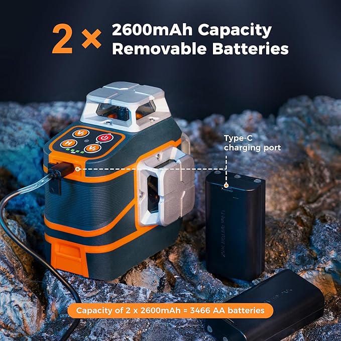 CIGMAN Laser Level CM-801 Laser Level Self Leveling 3x360°3D Green Cross Line for Decoration and Picture Hanging with Two Rechargeable Batteries, Remote Controller and Magnetic L-Shaped Bracket