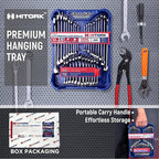 HITORK 32 Piece Wrench Set SAE & Metric 20 Standard & 12 Stubby Combination Wrenches Cr-V Steel 12-Point Mirror Finish 15° Offset with Organizer Tray Ideal for Auto & Home Repair
