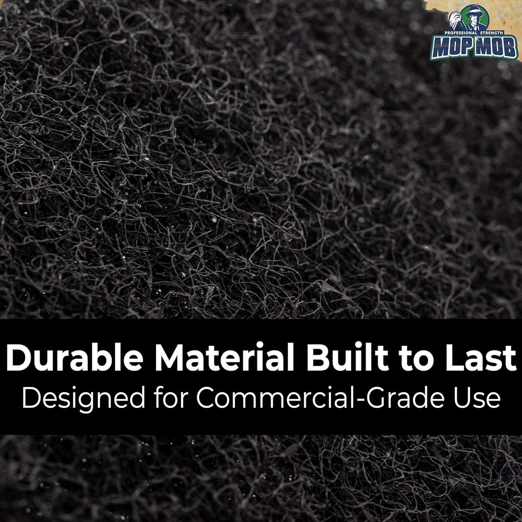 Heavy Duty XL Black Scouring Pad 5 Pack. 10 x 4.5in Large Multipurpose Nylon Scrubbing Sponges. Clean Bathrooms, Kitchens, Counters and Floors to Erase Grime and Make Surfaces Sparkle