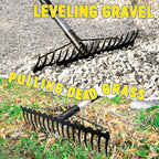 Bow Rake, 68-Inch Adjustable Handle Garden Rake with 17 Steel Tines, Heavy Duty Dual-Sided Metal Rake Landscape Gardening Tool for Soil Loosening Lawn Yard Leaves Mulch Thatch Removing