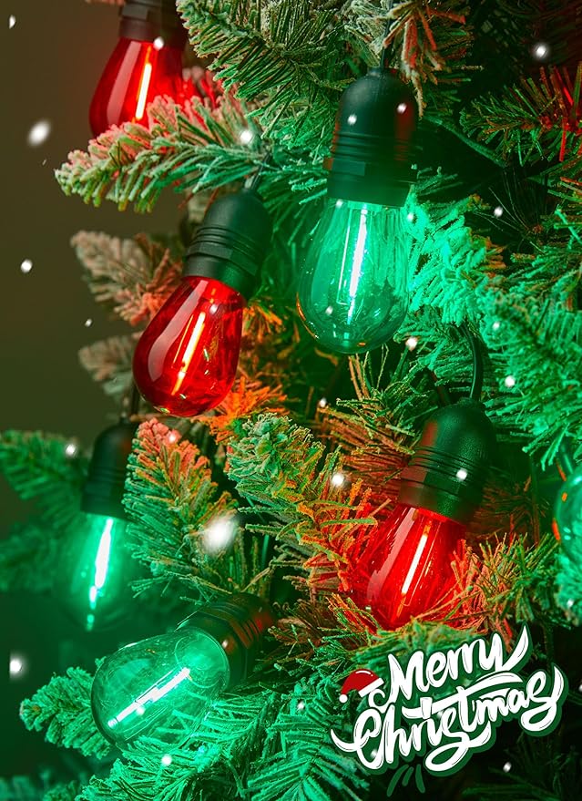 Minetom S14 LED Christmas Replacement Light Bulbs, UL Listed, 1 Watt E26 Medium Base Plastic Shatterproof LED Edison Bulbs, Easily Screw in Strings Spools Strands, Red & Green, 20 Pack