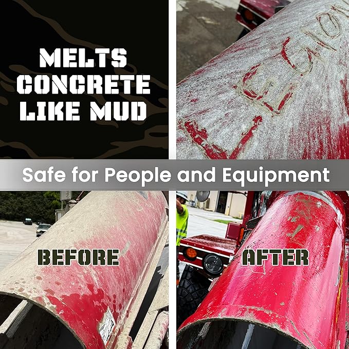Heavy Concrete Remover Bundle – Non-Corrosive Acid Alternative Dissolves Hardened Concrete, Safe on Metal & Paint, 1 Quart Spray + 1 Gallon Refill