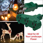 Clear Power 35 ft 3 Outlet Lawn & Garden Outdoor Extension Cord 16/3 SJTW, Green, Water & Weather Resistant, Flame Retardant, 3 Prong Grounded Plug, CP10194