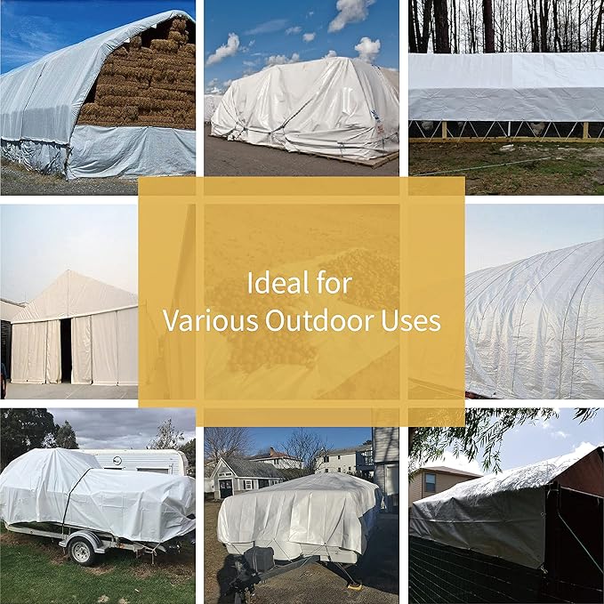 GUARD SHIELD Heavy Duty Tarp 12x16 Feet White Multi Purpose Thick Waterproof Poly Tarp Cover 10mil