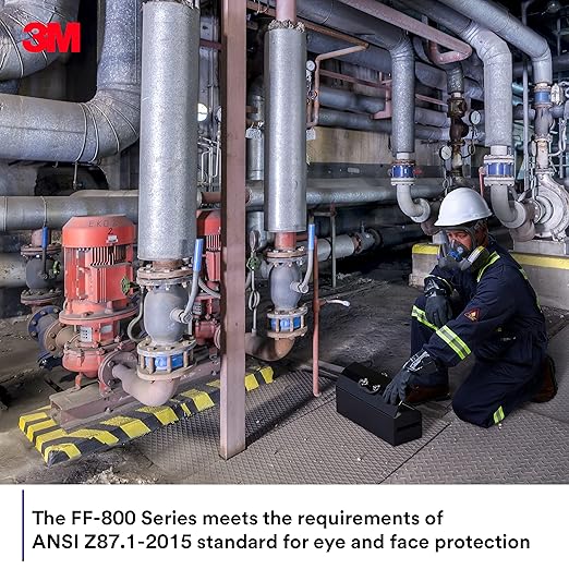 3M Secure Click Full Face Reusable Respirator with Large Lens, Speaking Diaphragm and Push Button Seal Check, FF-802, Painting, Sanding, Chemical Clean-up, Sawing, Medium