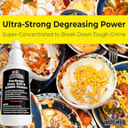 Commercial Grill and Oven Cleaner 32oz Concentrate 4pk. Heavy-Duty Fast-Acting Degreaser Solution Removes Carbon, Grime, Burnt Food and Oil for Griddles Fryer Baskets and Kitchen Cooking Surfaces.