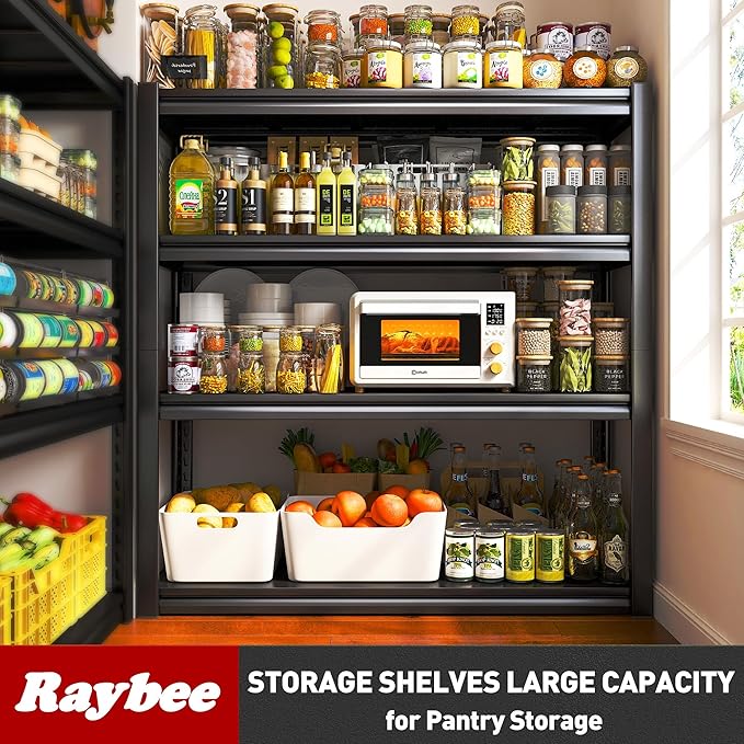 Raybee 40" Wide Heavy Duty Garage Storage Shelves, 3 Pack, Adjustable 4 Tier Metal Shelves for Warehouse, Pantry, Kitchen, 40" W x19 D x57 H, Black