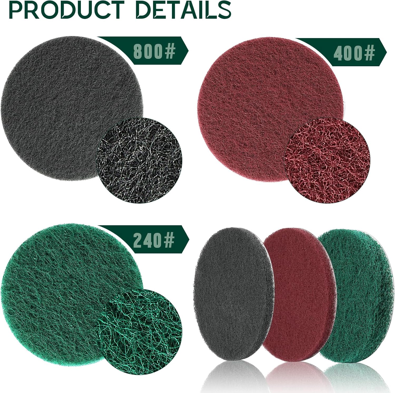 Power Scrub Pads Drill Attachment, GOH DODD 30 Pieces 5 Inch Headlight Restoration Kit Cleaning Kit Scouring Pads with Baker and Universal Shaft for Kitchen, Bathroom, Grout, Carpet, Tub, Grill,Tile