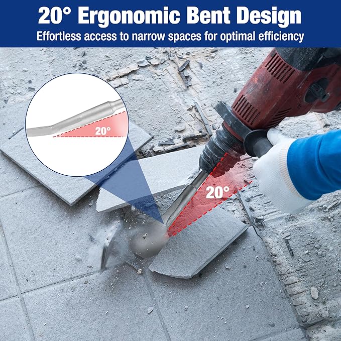 WORKPRO 3-inch SDS Plus Chisel, Cranked Angled Bent Tile Removal Chisel for Tile, Laminate Floor, Wall Moldings, Compatible with SDS-Plus Tools