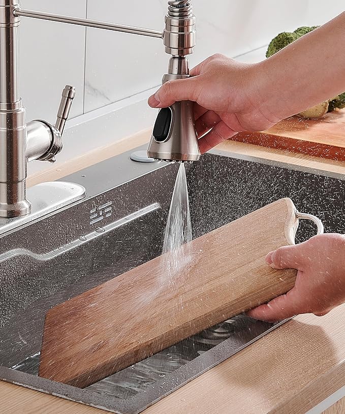 FORIOUS Vintage Kitchen Faucet Pull Down Sprayer Brushed Nickel Stainless Steel, High Arc Single Handle Antique Sink Faucet 1 or 3 Holes for Pot Filler, Farmhouse Camper RV Wet Bar