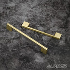 Alzassbg 5 Pack Brushed Gold Cabinet Pulls, 3-3/4 Inch(96mm) Hole Centers Rectangle Cabinet Handles Kitchen Pulls for Drawers and Cabinets AL3051BG