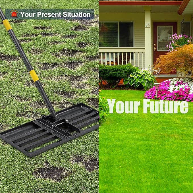 Professional Lawn Leveling Rake 30x10 Heavy Duty - Oversized Leveling Tool with 80" Stainless Steel Handle, Foldable Landscape Grading Rake for Soil Sand Topdressing & Seeding