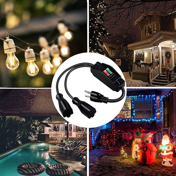 2 Way Extension Cord with On/Off Switch 3 Prong Outdoor Extension Cord Splitter, Heavy Duty Extension Cord with SJTW 14AWG 15A/125V and 18AWG 10A/125V(6 Ft, Black)