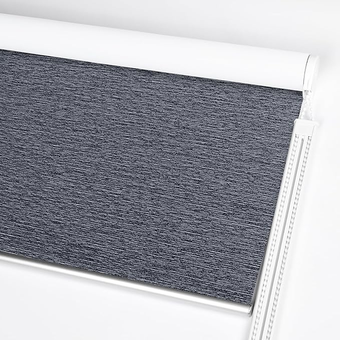 ALLBRIGHT 100% Blackout Roller Blinds Woven Shades with Striped Jacquard, Cordless Window Shades, UV Protection Fabric, Easy-Install for Indoor Home & Office, Dark Blue Old, 36" W x 72" H