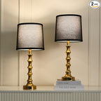 Gold Table Lamp 24" Nightstand Lamps Set of 2 Bamboo Shape Base Metal Desk Lamps with Linen Black Shade Modern Bedside Nightlight with USB A+C Ports Rustic Table Lamp for Farmhouse Dining Room