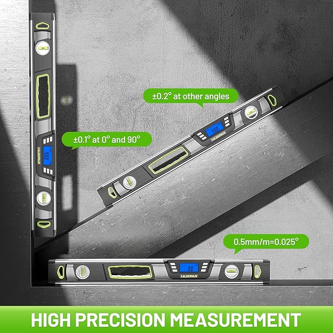 Huepar 48-Inch Digital Level, Professional Smart Precision Torpedo Level Tool, Bright LCD Display, Audible Alerts, Magnetic Bottom, IP54 Dust Water Resistant, with Carrying Case